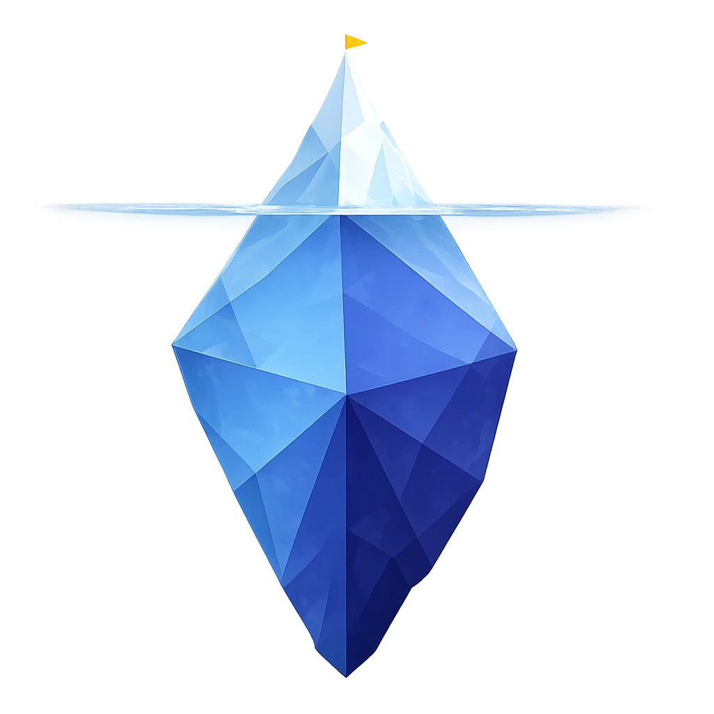 Iceberg — visible challenges above the surface, deeper complexity below